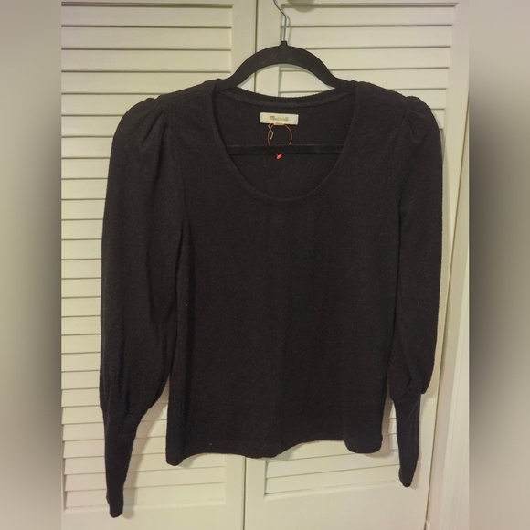 J. Crew Sweaters - Madewell Puff-Sleeve Scoop-Neck Knit Top Black | Size XXSmall | NWOT